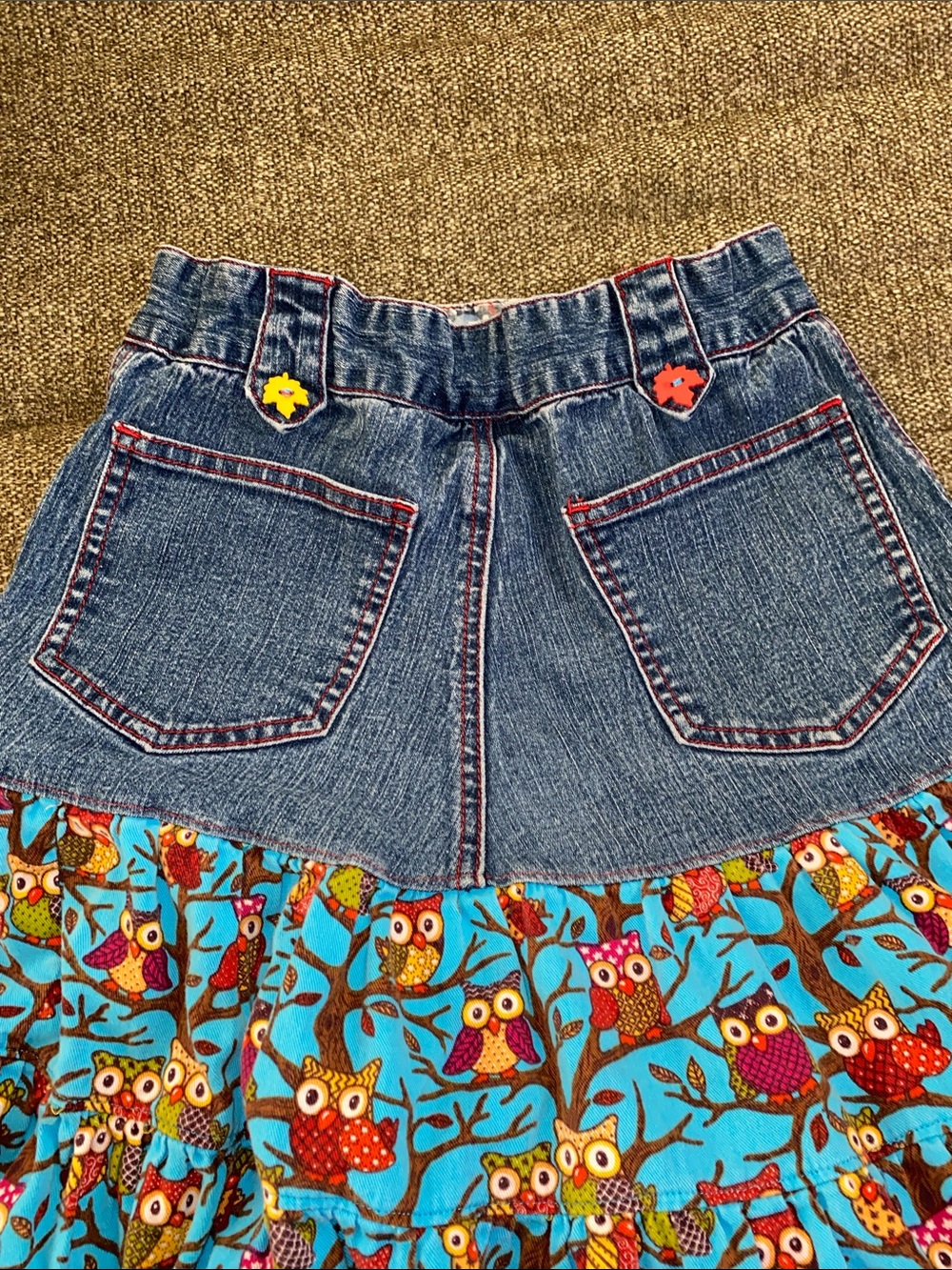 SO 4th adorable Jean twill owl pattern twirl dress so CUTE!! Girls L 10/12 - Picture 6 of 9
